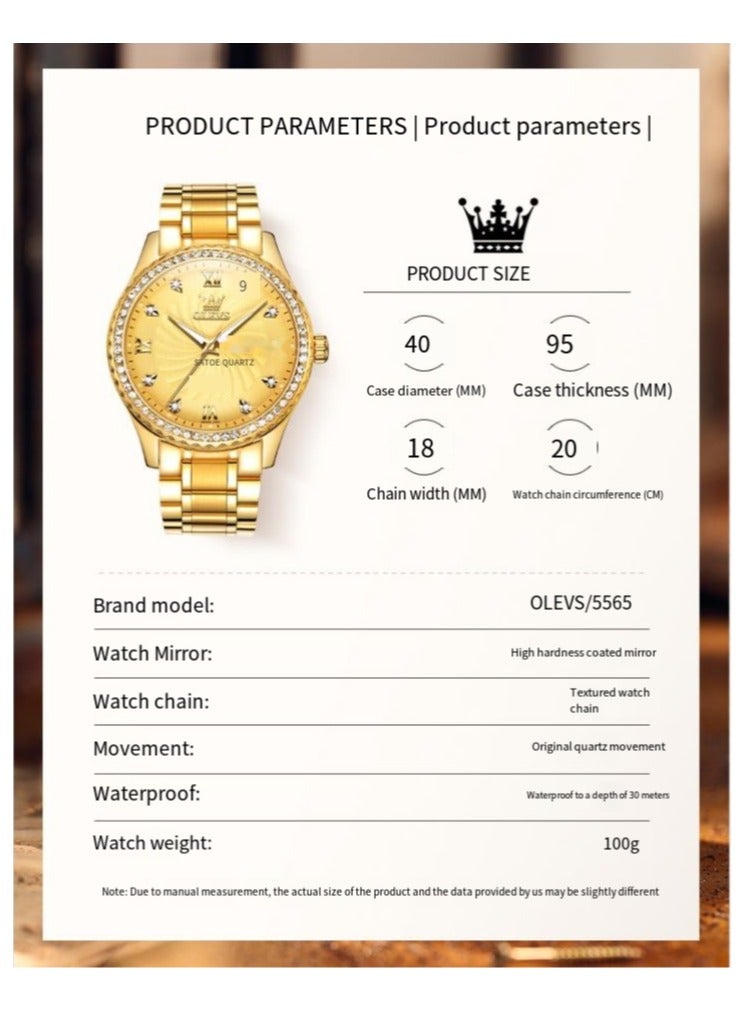 أوليفز ساعة يد كوارتز رجالية من  مع سوار من الفولاذ المقاوم للصدأ، ساعات كلاسيكية مقاومة للماء، ساعة يد فاخرة من الألماس ونافذة التاريخ - Image 5