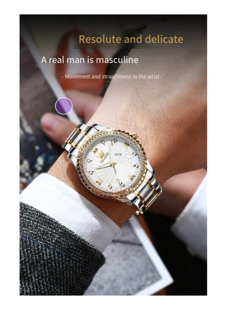 أوليفز ساعة يد كوارتز رجالية من  مع سوار من الفولاذ المقاوم للصدأ، ساعات كلاسيكية مقاومة للماء، ساعة يد فاخرة من الألماس ونافذة التاريخ - Image 3