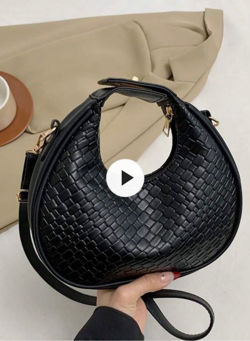 Crocodile Pattern Stone Pattern Women Minimalist Bag For Women, Stylish Solid Color Shoulder Bag, Zipper Crescent Handbag & Purse  - Image 2