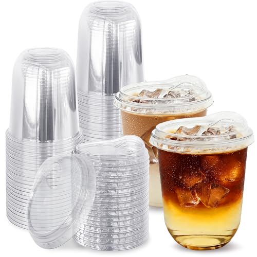 Haawooky 60 Pack Clear Plastic Cups with Strawless Sip Lids,16 oz Disposable PET Crystal Iced Coffee Cups with Lids,Round Bottom To Go Cup for Iced Coffee Juice Smoothie Cold Beverage Coffee Shops and Party - Image 1