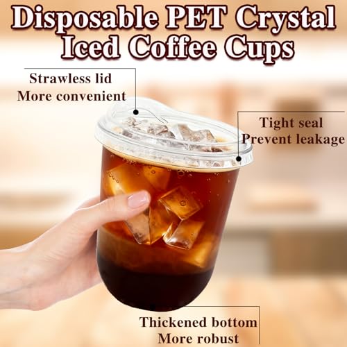 Haawooky 60 Pack Clear Plastic Cups with Strawless Sip Lids,16 oz Disposable PET Crystal Iced Coffee Cups with Lids,Round Bottom To Go Cup for Iced Coffee Juice Smoothie Cold Beverage Coffee Shops and Party - Image 3