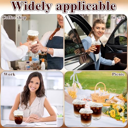 Haawooky 60 Pack Clear Plastic Cups with Strawless Sip Lids,16 oz Disposable PET Crystal Iced Coffee Cups with Lids,Round Bottom To Go Cup for Iced Coffee Juice Smoothie Cold Beverage Coffee Shops and Party - Image 4