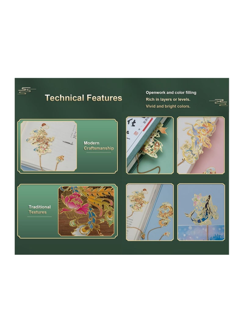 Zikra Chinese Style Brass Bookmark, Chinese Dragon Classical Mythological Mountain and Sea Sutra Series Creative Cultural Bookmark Metal Bookmarks Appreciation Mother's Day Gifts for Teachers Students Reade - Image 3