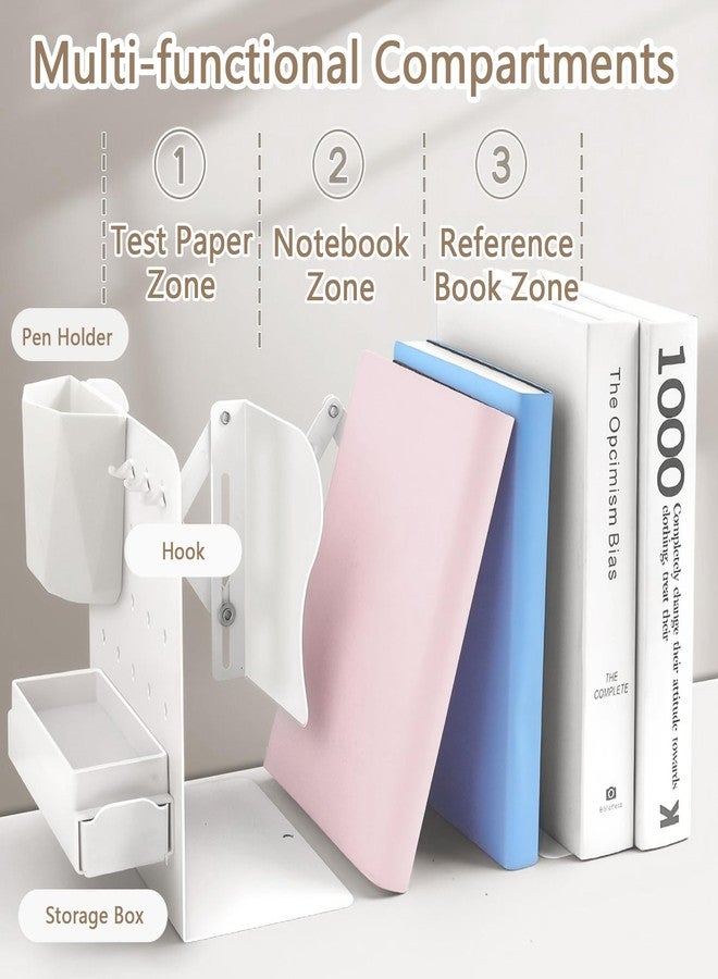 SRTFINE Heavy Duty Adjustable Bookends, 3.9" Extends up to 19.5" Metal Book Holder for Shelves with Dividers, Hook up, Pen Holder & Storage Tray, Book Organizer for Office, Home, Library (Black) - Image 4