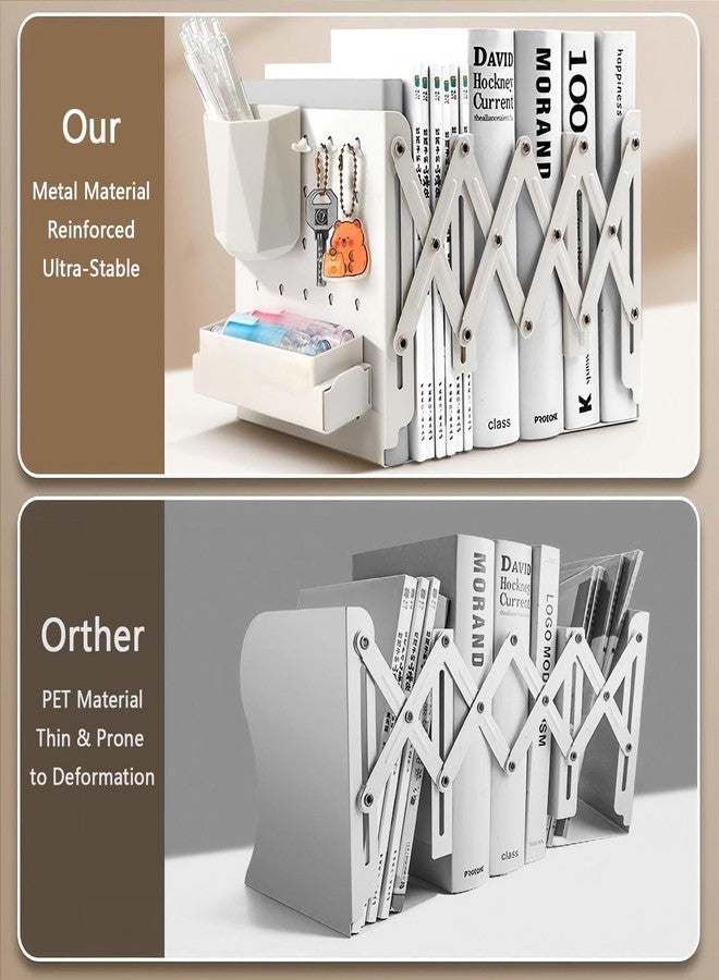 SRTFINE Heavy Duty Adjustable Bookends, 3.9" Extends up to 19.5" Metal Book Holder for Shelves with Dividers, Hook up, Pen Holder & Storage Tray, Book Organizer for Office, Home, Library (Black) - Image 3