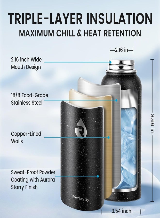 RAYMYLO 32oz Insulated Water Bottle, Triple Wall Vacuum Stainless Steel Water Bottles - Keeps Cold 48H, Reusable Metal water flask Jug for Gym, Sports, Camping, Hiking,Travel, Black Speckled - Image 4