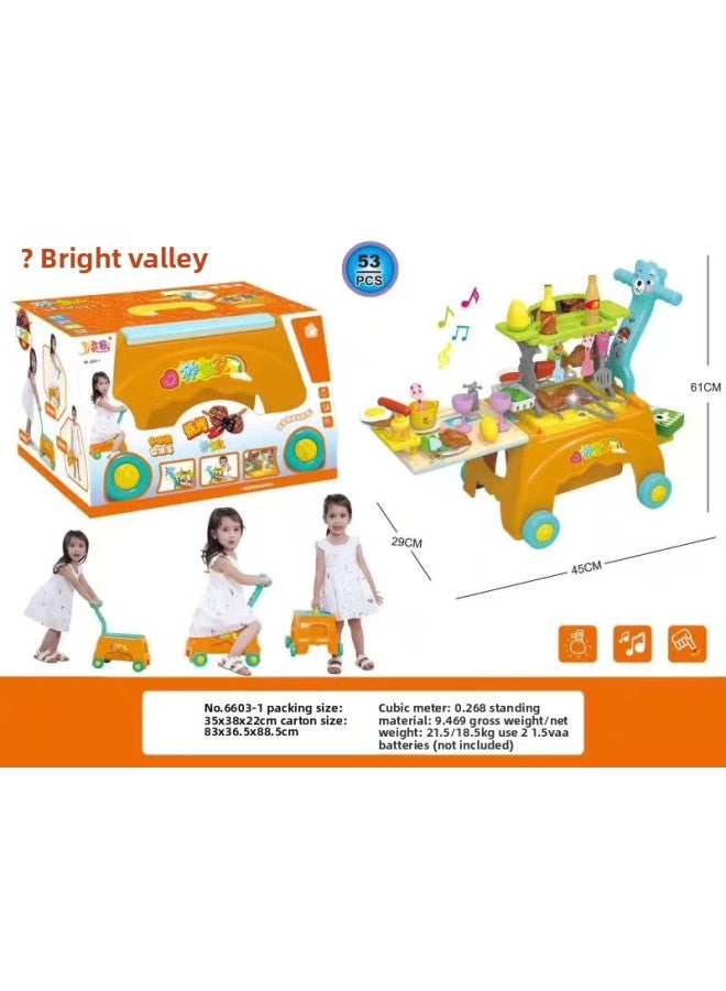 عربة تخزين للأطفال من مون فالي ستيك هوم، موقد خبز، صوت وضوء للشواء، آيس كريم، عربة أطفال 6605-1-اللون: 6661-1A مطبخ - Image 4