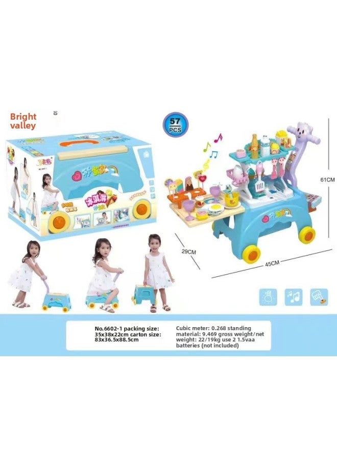 عربة تخزين للأطفال من مون فالي ستيك هوم، موقد خبز، صوت وضوء للشواء، آيس كريم، عربة أطفال 6605-1-اللون: 6661-1A مطبخ - Image 3