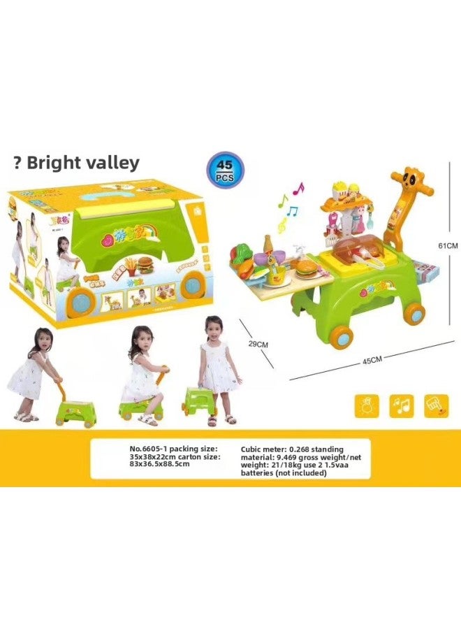 عربة تخزين للأطفال من مون فالي ستيك هوم، موقد خبز، صوت وضوء للشواء، آيس كريم، عربة أطفال 6605-1-اللون: 6661-1A مطبخ - Image 5