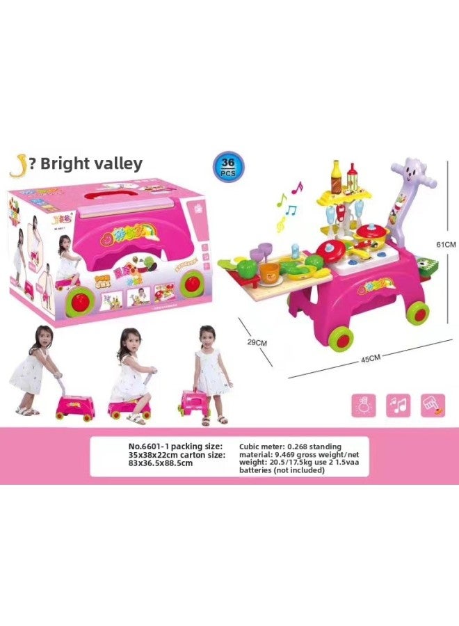 عربة تخزين للأطفال من مون فالي ستيك هوم، موقد خبز، صوت وضوء للشواء، آيس كريم، عربة أطفال 6605-1-اللون: 6661-1A مطبخ - Image 2