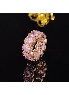 Luxury Full Diamond Zirconia Ring for Women Unique Style Copper Material Geometric Design Fashionable Accessory R4574 Rose Gold Powder
