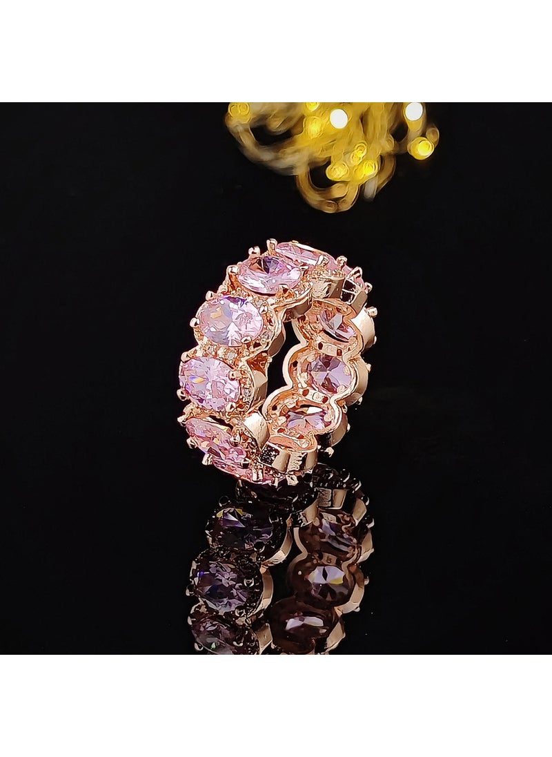Generic - Luxury Full Diamond Zirconia Ring for Women Unique Style Copper Material Geometric Design Fashionable Accessory R4574 Rose Gold Powder - Image 1