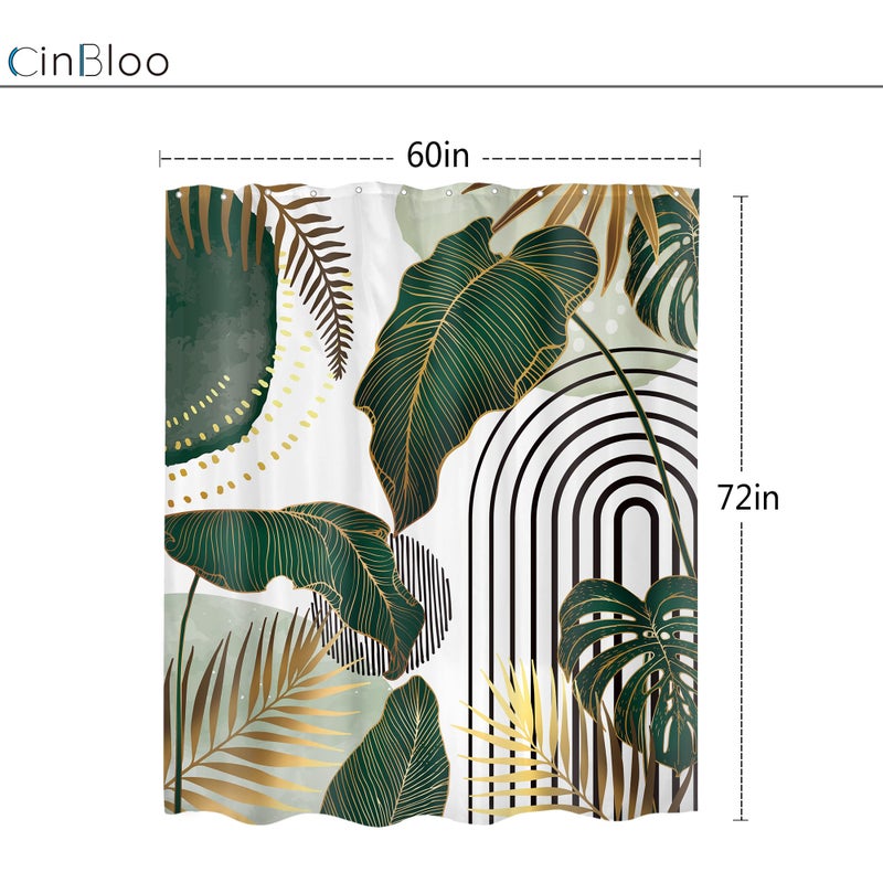 Cinbloo Green Boho Shower Curtain for Bathroom Decor 60Wx72H Modern Abstract Mid Century Tropical Monstera Emerald Gold Palm Leaf Plant Minimalist Neutral Simple Summer Bathroom Curtain Fabric 12 Hook - Image 5