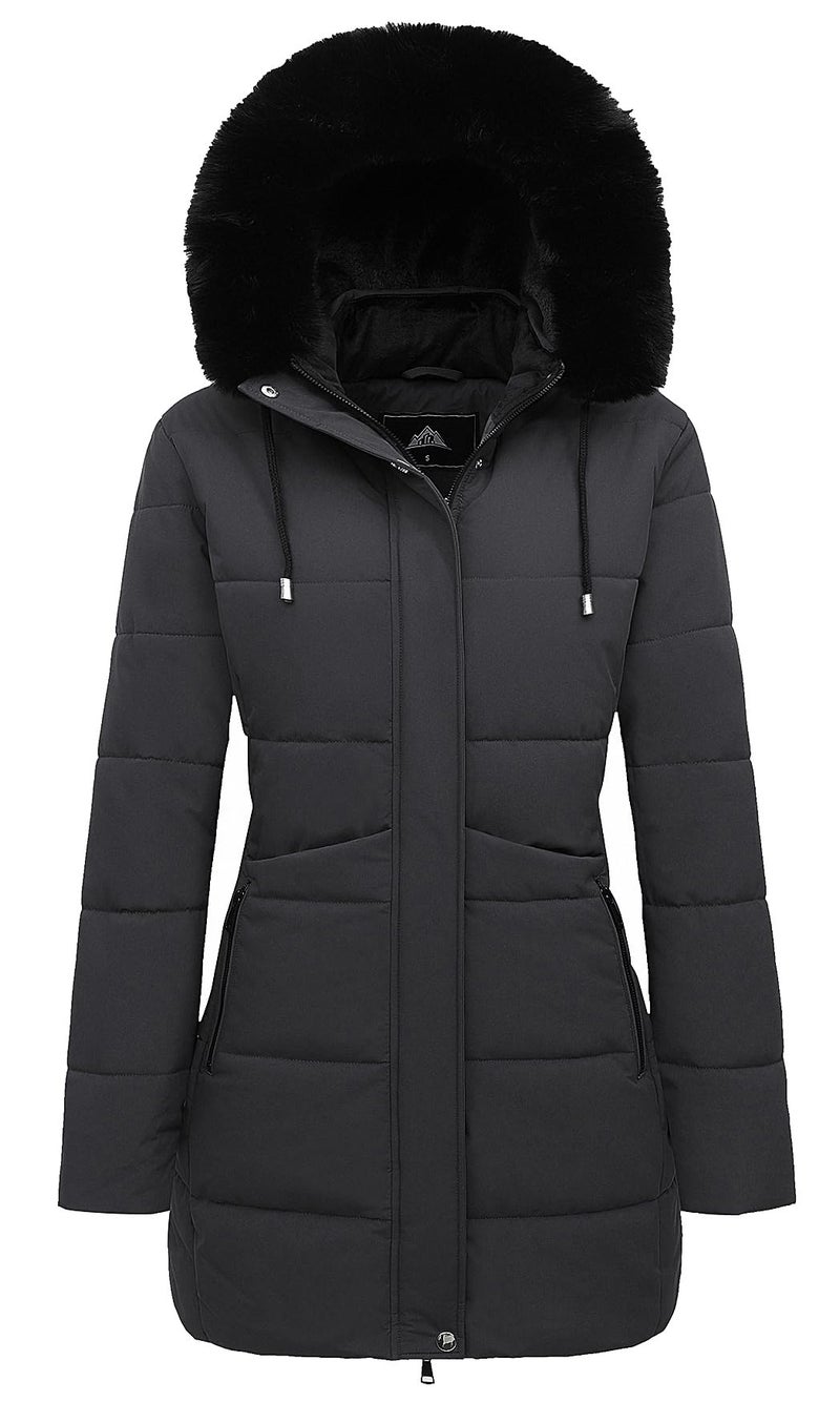 MOERDENG Womens Winter Puffer Coat Thicken Fleece Lined Down Jacket Waterproof Faux Fur Detachable Hooded Parka