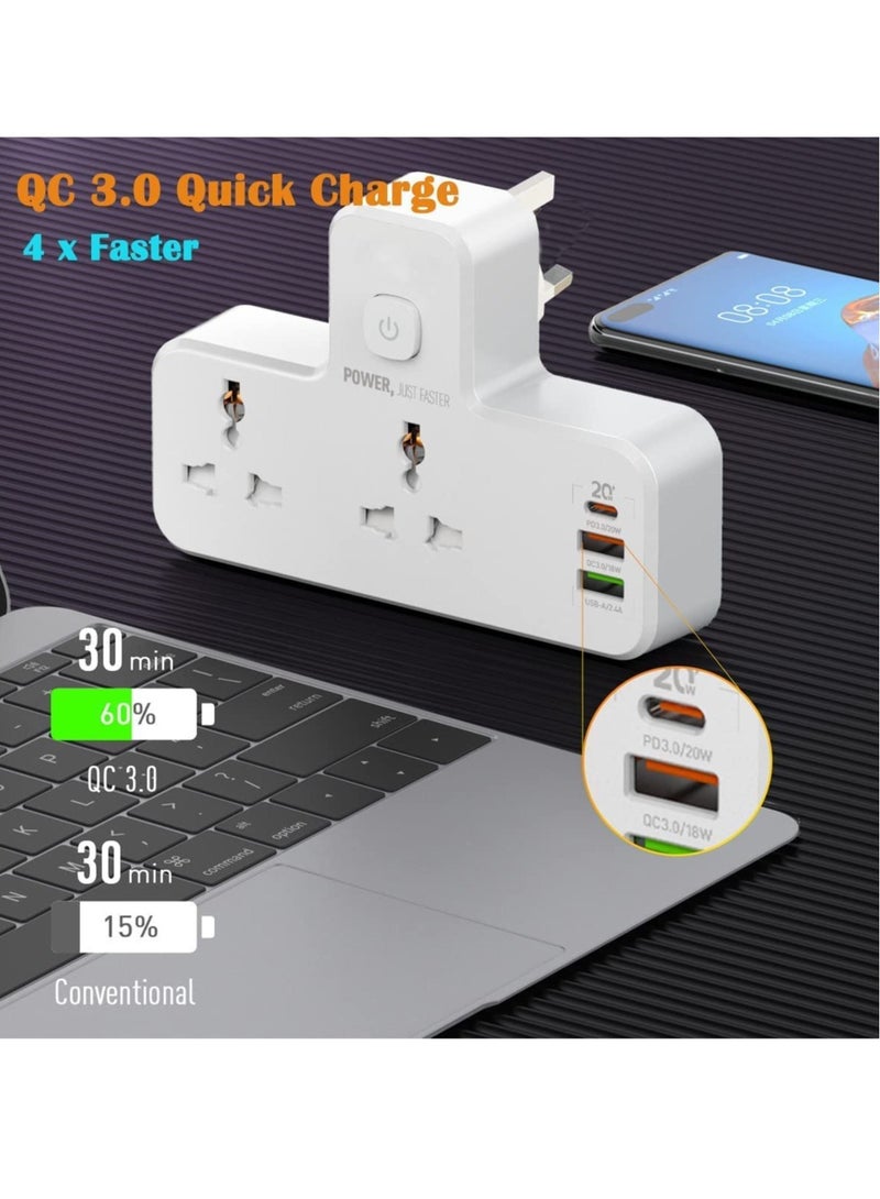 ELTRAZONE Double Socket Extender Wall Charger 2 Way Electrical Multiple UK Outlet Adaptor, Dual Charging Station for Home, Office  - Image 3