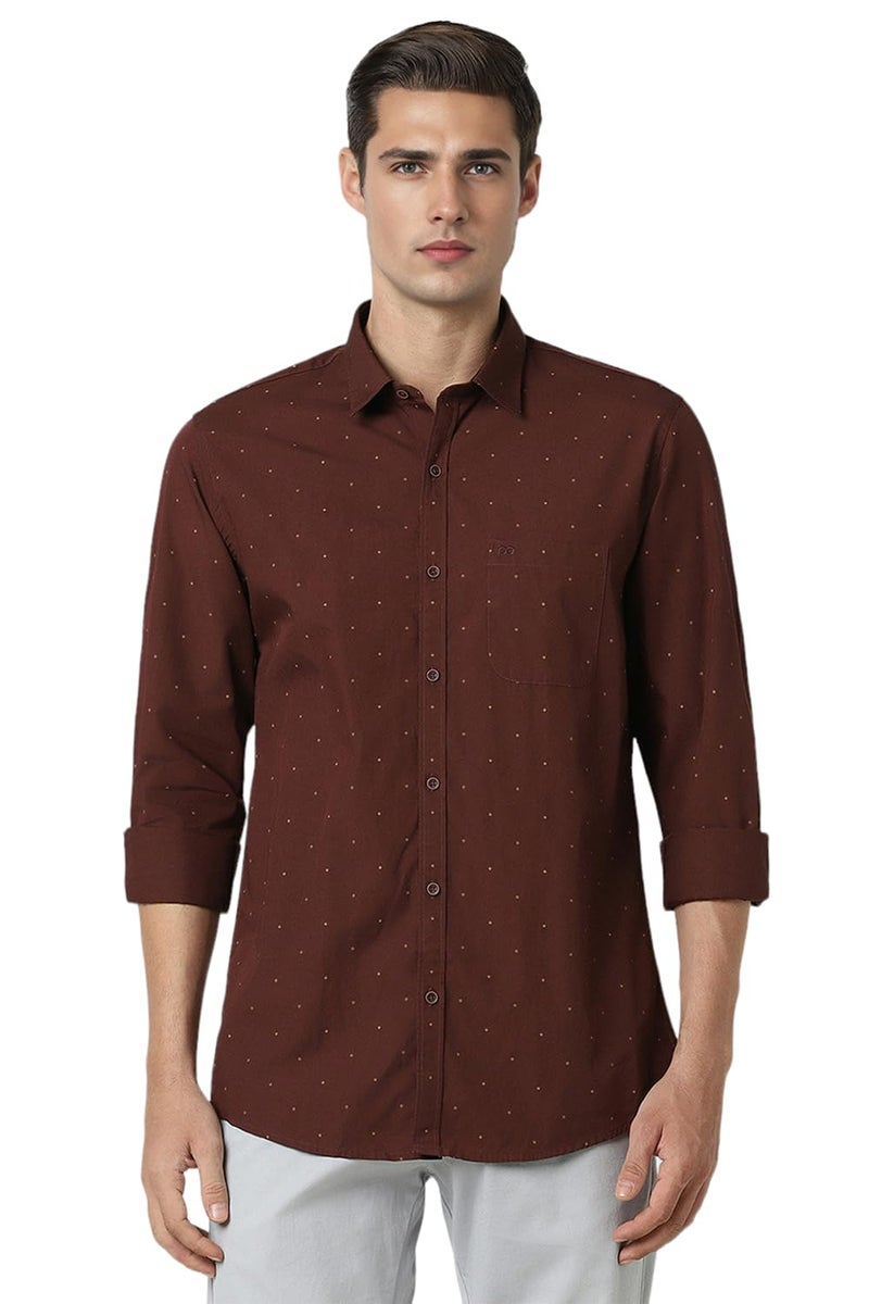 Peter England Men Cotton Printed Slim Fit Casual Shirt Maroon, 38 - Image 1
