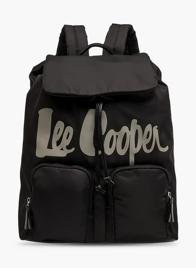 Lee Cooper Logo Print Backpack with Adjustable Straps and Drawstring Closure - 15x30x43 cm