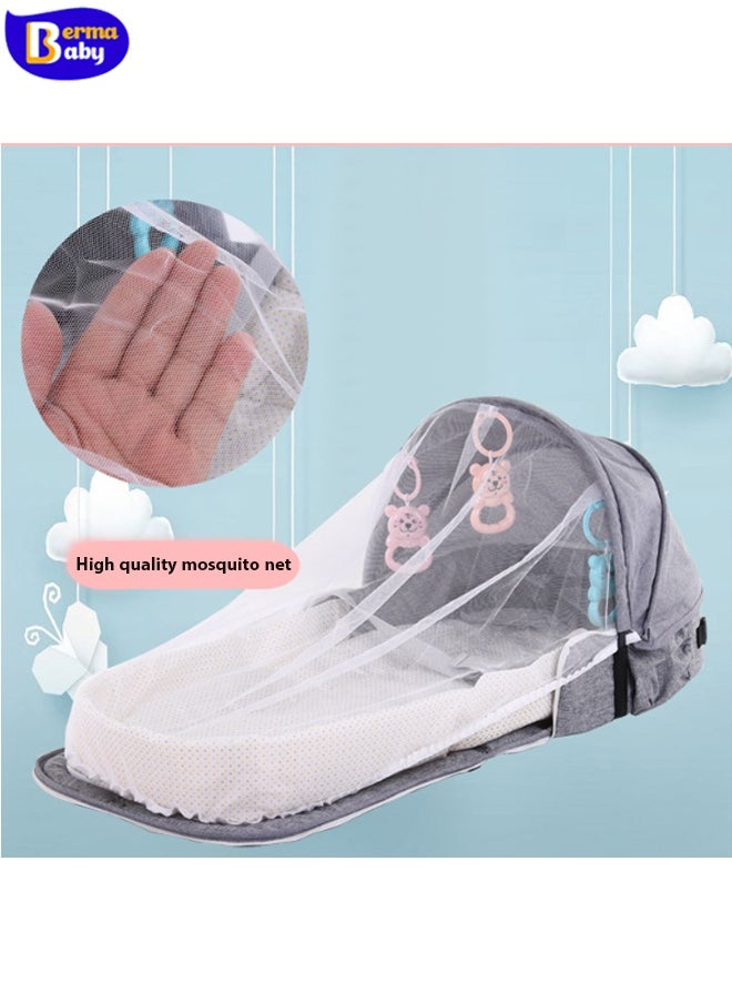 Portable crib, baby travel cot with mosquito net and sun canopy, foldable baby tent, washable crib bionic travel cot breathable cradle bed, foldable crib with mosquito net  multifunctional travel cot