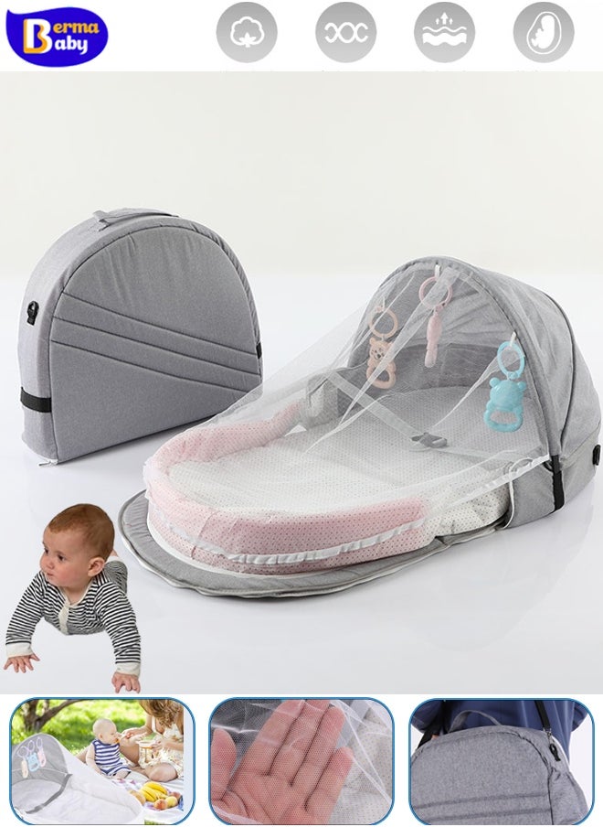 Berma Baby Portable crib, baby travel cot with mosquito net and sun canopy, foldable baby tent, washable crib bionic travel cot breathable cradle bed, foldable crib with mosquito net  multifunctional travel cot  - Image 1