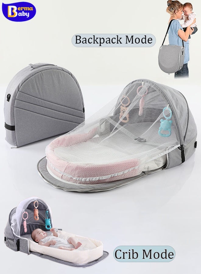 Berma Baby سرير محمول، سرير سفر للأطفال مع ناموسية ومظلة شمسية، خيمة أطفال قابلة للطي، سرير قابل للغسل، سرير سفر بيونيك، سرير قابل للتنفس، سرير قابل للطي مع ناموسية، سرير سفر متعدد الوظائف - Image 1