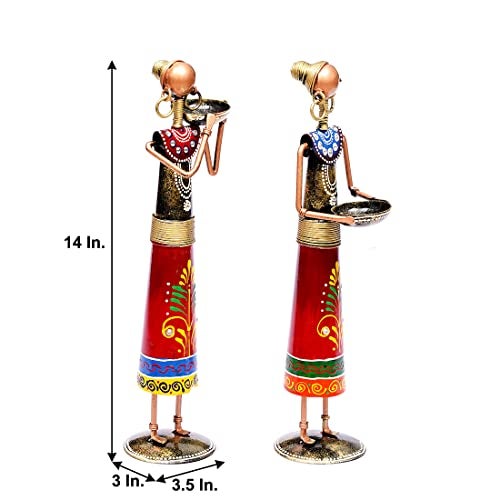 CRAFT TREE Elegant Metal Rural Lady Decorative Showpiece Figurines (Set of 2) – Home Décor Statue in Red - Image 5