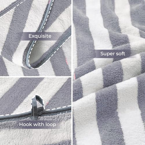 MAXOSHINE Microfiber Bath Towel/Hair Wrap Combo-Soft Super Absorbent Coral Fleece Towels for Bath with Hook-Quick Dry Towel for Women and Men (Grey) (Grey Stripes) - Image 2