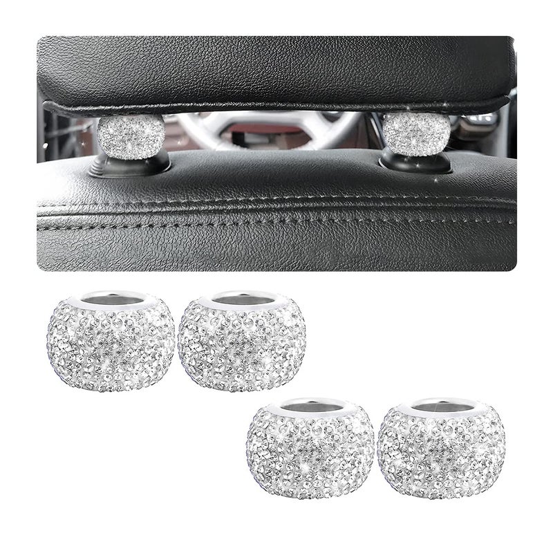 BELOMI 4 Pack Car Headrest Collars Bling Car Head Rest Collars Rings Decor Rhinestone Car Head Rest Collars Diamond Interior Car Seat Accessory White