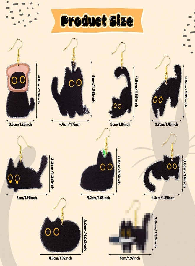 BkeeCten 9 Pairs Black Cat Earrings, Cute Acrylic Black Cat Dangle Earrings with Shiny Edges, Cartoon Acrylic Assorted Cats Theme Hook Earrings for Women Girls’ Jewelry Gift Outfit Accessories - Image 2