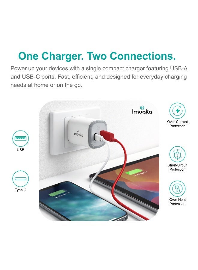 Imoaka 25W USB-C Wall Charger, Dual Port Quick Charge  Power Adapter, Smart Power Delivery, Compatible with Smartphones, Tablets, AirPods, Digital Cameras - Image 4