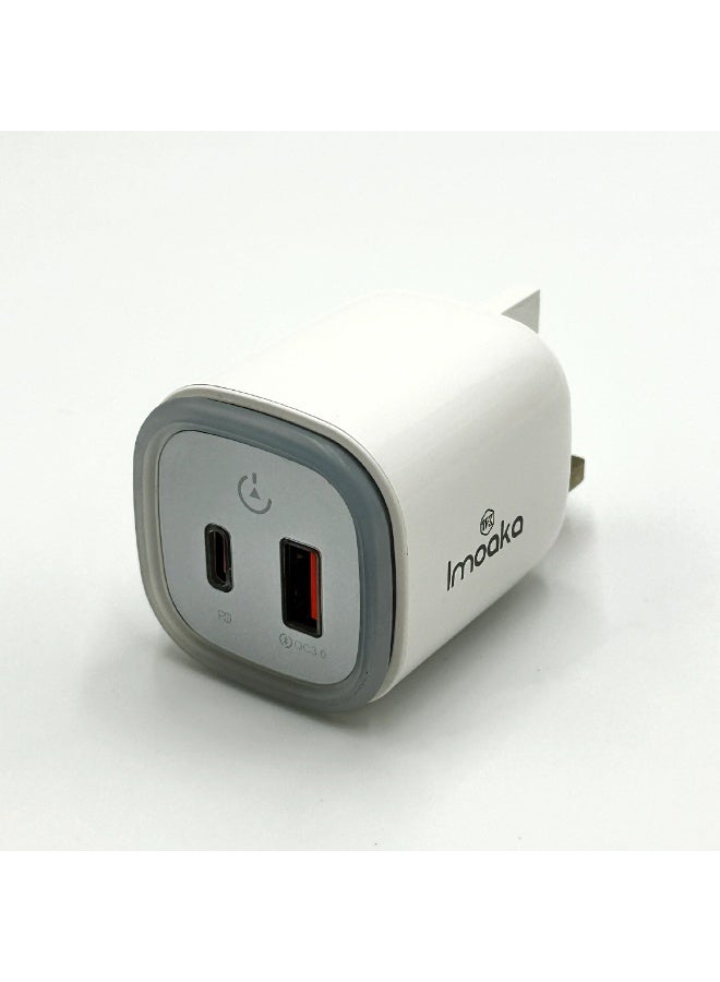 Imoaka 25W USB-C Wall Charger, Dual Port Quick Charge  Power Adapter, Smart Power Delivery, Compatible with Smartphones, Tablets, AirPods, Digital Cameras - Image 1