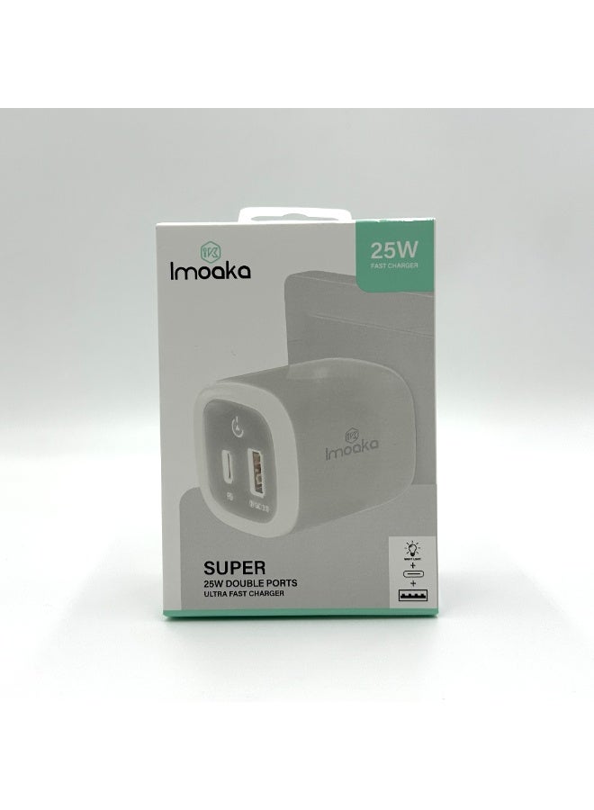 Imoaka 25W USB-C Wall Charger, Dual Port Quick Charge  Power Adapter, Smart Power Delivery, Compatible with Smartphones, Tablets, AirPods, Digital Cameras - Image 2