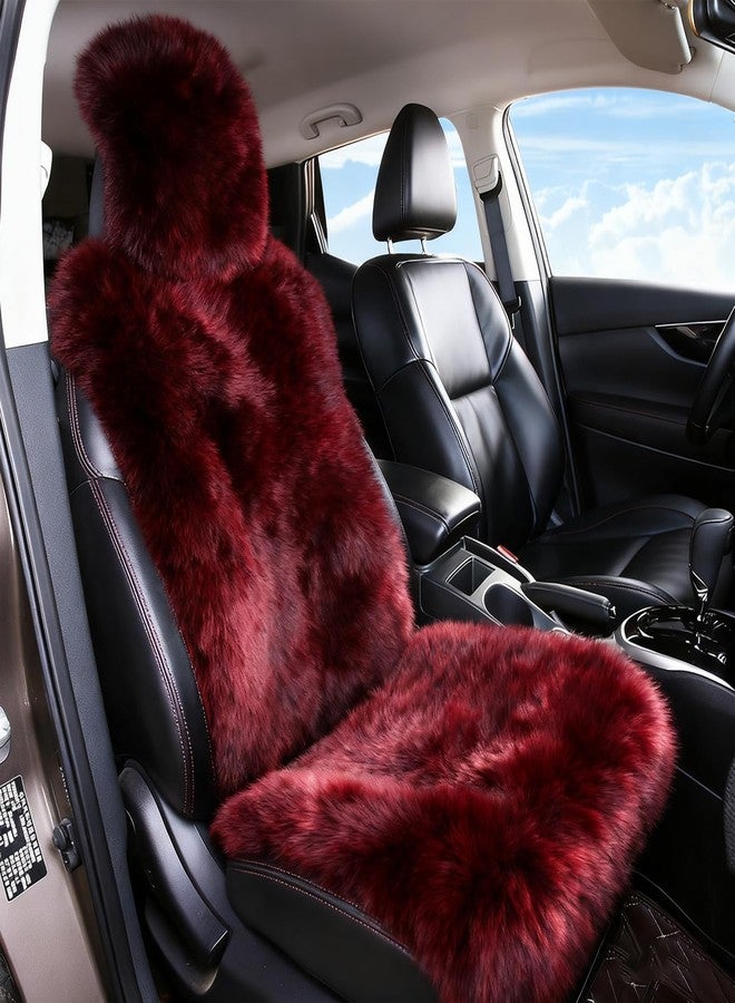 OGLAND Sheepskin Fur Car Seat Covers, Universal Size Australian Long Wool Car Seat Cushion for Adult Man Women, 1 Piece Seat (Burgundy/Dark Red) - Image 1