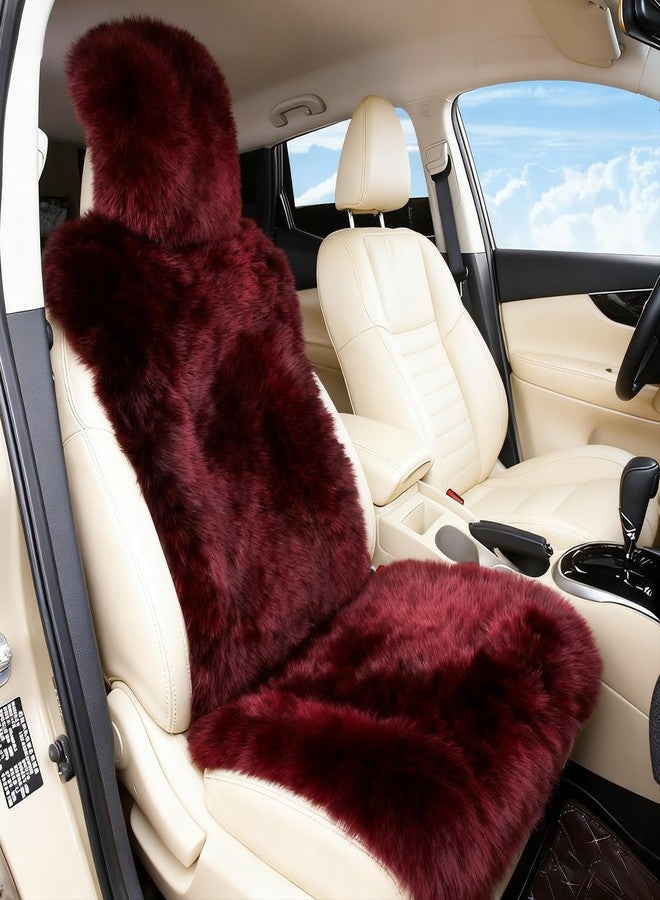 OGLAND Sheepskin Fur Car Seat Covers, Universal Size Australian Long Wool Car Seat Cushion for Adult Man Women, 1 Piece Seat (Burgundy/Dark Red) - Image 2