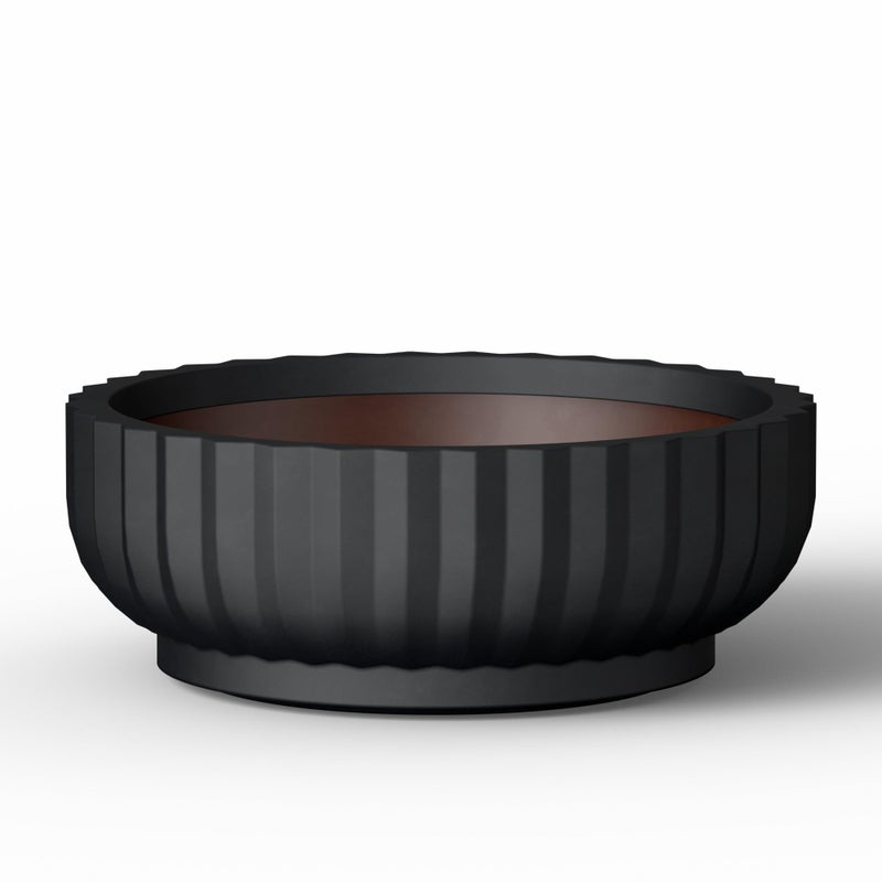 Kante Round Fluted Bowl Planter, 14.6 Inch Dia Large Concrete Flower Pots with Drainage Hole, Suitable for for Indoor Outdoor Plants, Home, Patio, Garden, Black Finish with Painted Interior - Image 1