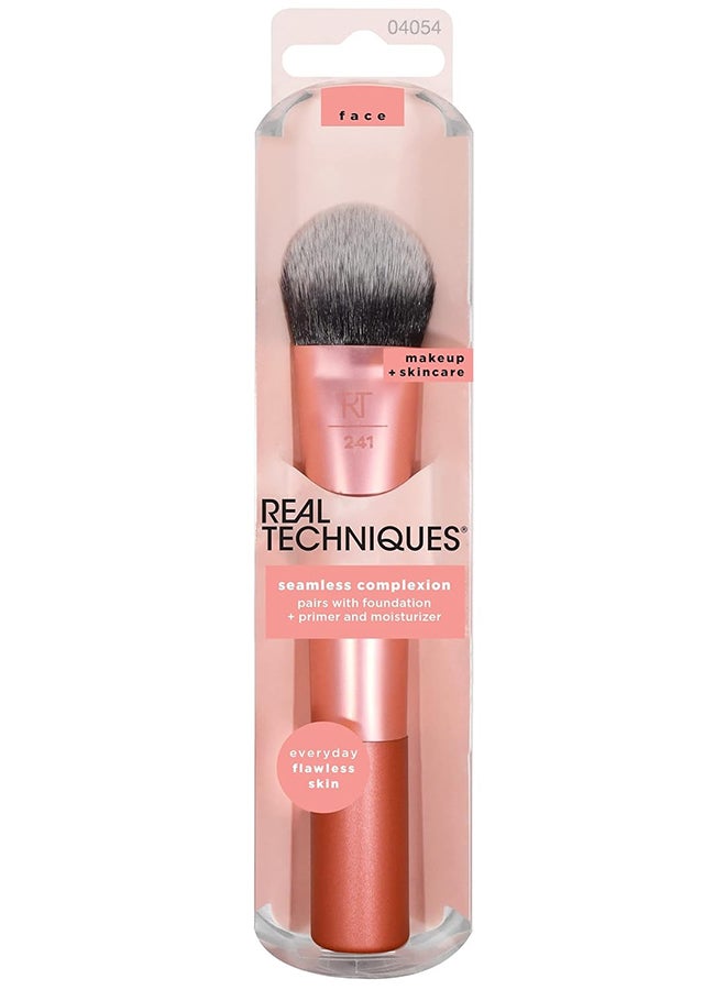 REAL TECHNIQUES Seamless Complexion For Foundation, Primer + Moisturizer, Multipurpose Makeup And Skincare Face Brush, Streak-Free, Buildable Coverage Also Natural Finish Orange - Image 1