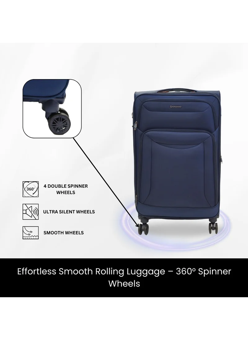 جيوردانو GIORDANO Casablanca Series Check-In Large Suitcase Navy Blue, Soft Nylon Lightweight Durable Expandable 4 Wheels Luggage Trolley Bag 28" With Secure 3 Digit Number Lock.