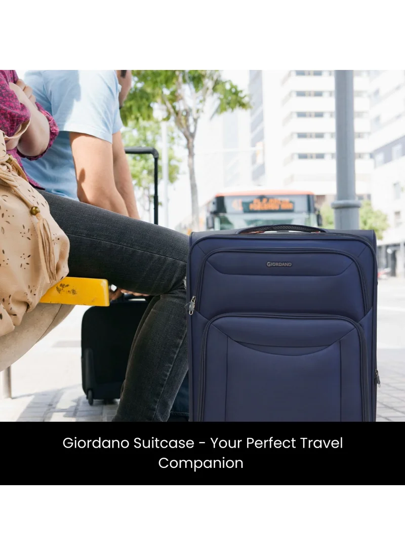 جيوردانو GIORDANO Casablanca Series Check-In Large Suitcase Navy Blue, Soft Nylon Lightweight Durable Expandable 4 Wheels Luggage Trolley Bag 28" With Secure 3 Digit Number Lock.