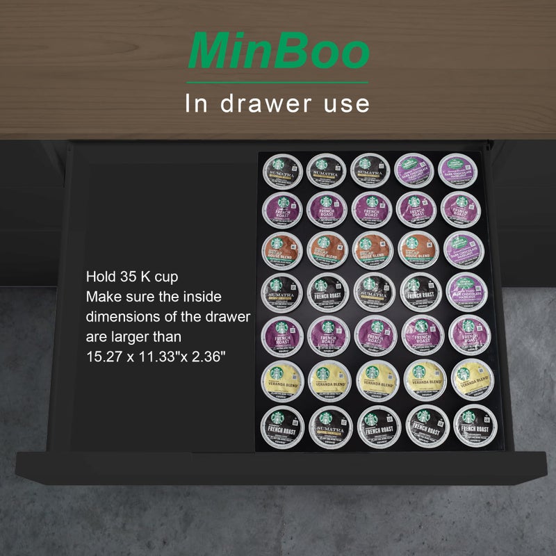 MinBoo BamBoo k cup holder Drawer or Countertop k cup Organizer Coffee Pod Holder Hold 35 Coffee Pod Storage Kcup coffee pods holder for coffee station Office and Kitchen k cup storage,Black - Image 2
