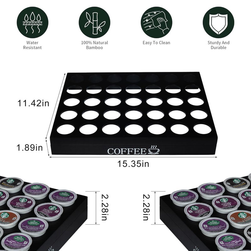 MinBoo BamBoo k cup holder Drawer or Countertop k cup Organizer Coffee Pod Holder Hold 35 Coffee Pod Storage Kcup coffee pods holder for coffee station Office and Kitchen k cup storage,Black - Image 5