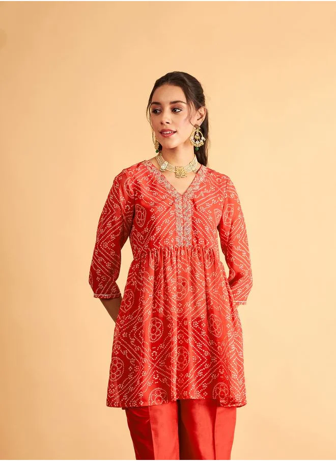 SASSAFRAS Embroidered Bandhej Wrap Peplum Top