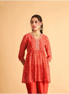 SASSAFRAS Embroidered Bandhej Wrap Peplum Top by Styli  - Image 1