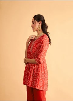 SASSAFRAS Embroidered Bandhej Wrap Peplum Top by Styli  - Image 3