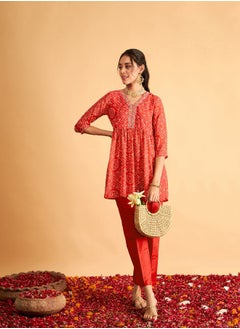 SASSAFRAS Embroidered Bandhej Wrap Peplum Top by Styli  - Image 2