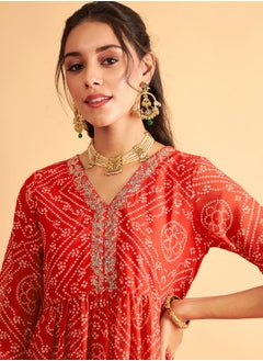 SASSAFRAS Embroidered Bandhej Wrap Peplum Top by Styli  - Image 4