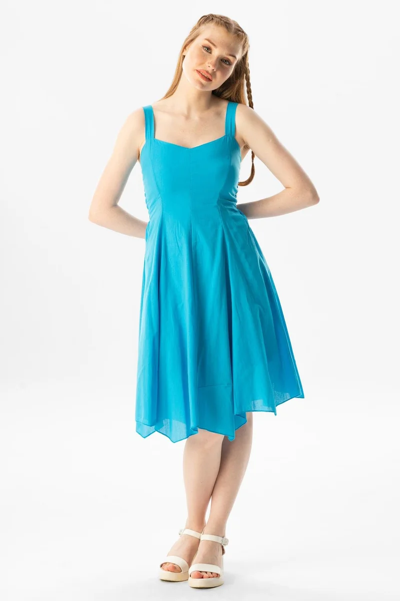 Eliş Şile Bezi Aqua Flared Dress