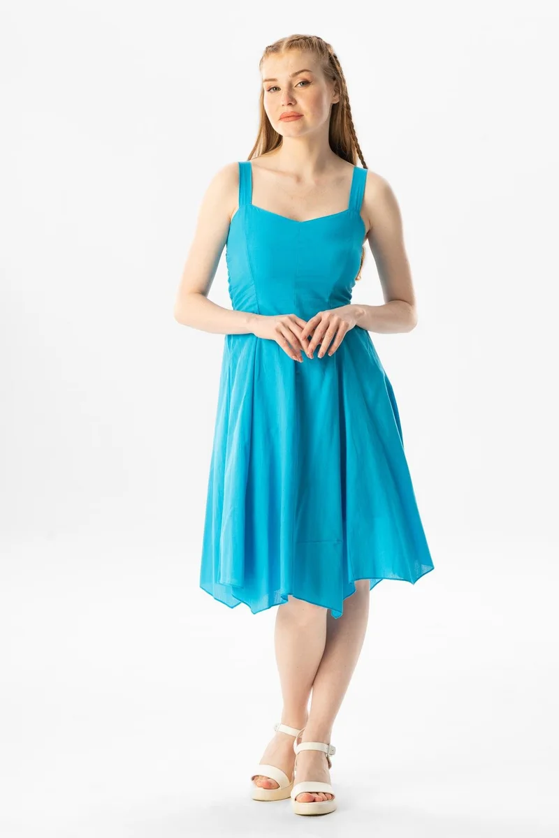 Eliş Şile Bezi Aqua Flared Dress