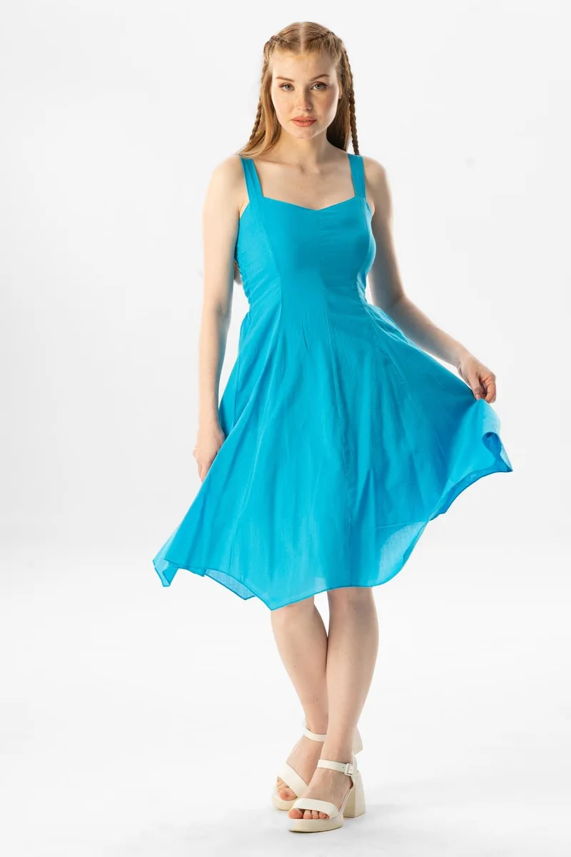 Eliş Şile Bezi Aqua Flared Dress