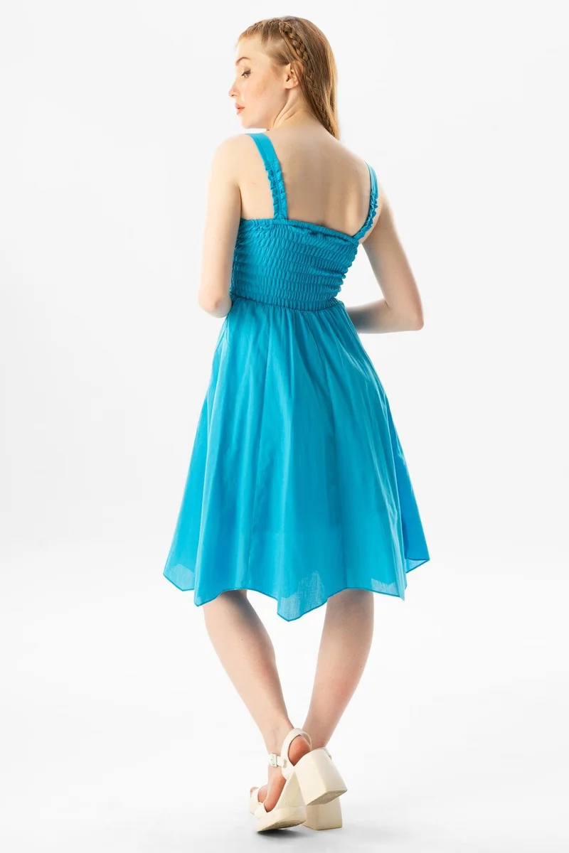 Eliş Şile Bezi Aqua Flared Dress