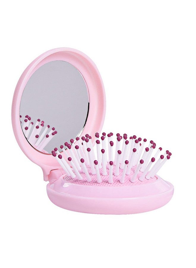 Trikeel Mini Hair Brush for Purse, Small Portable Pocket Hair Brush with Mirror for Girls, Travel Size, Pink - Image 1