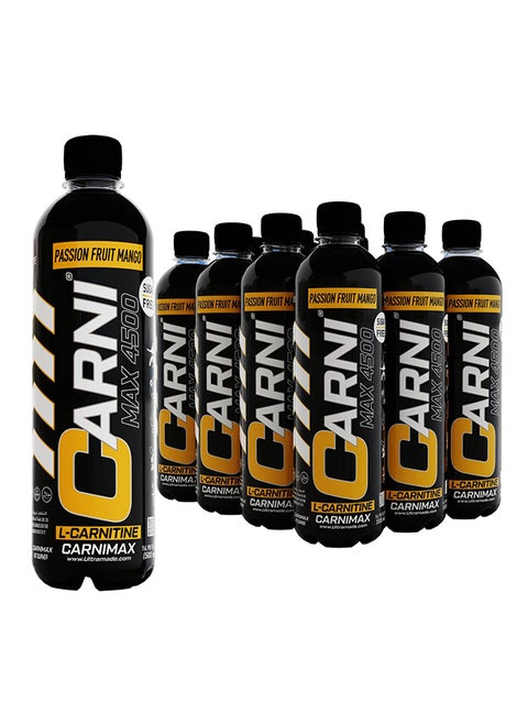 CARNIMAX 4500 L-CARNITINE  Passion Fruit Mango - Maximum Fat Burn L-Carnitine with Electrolytes, CLA, Chromium, B Complex Vitamins & Alpha GPC - Zero Sugar, 500ml Pack of 12